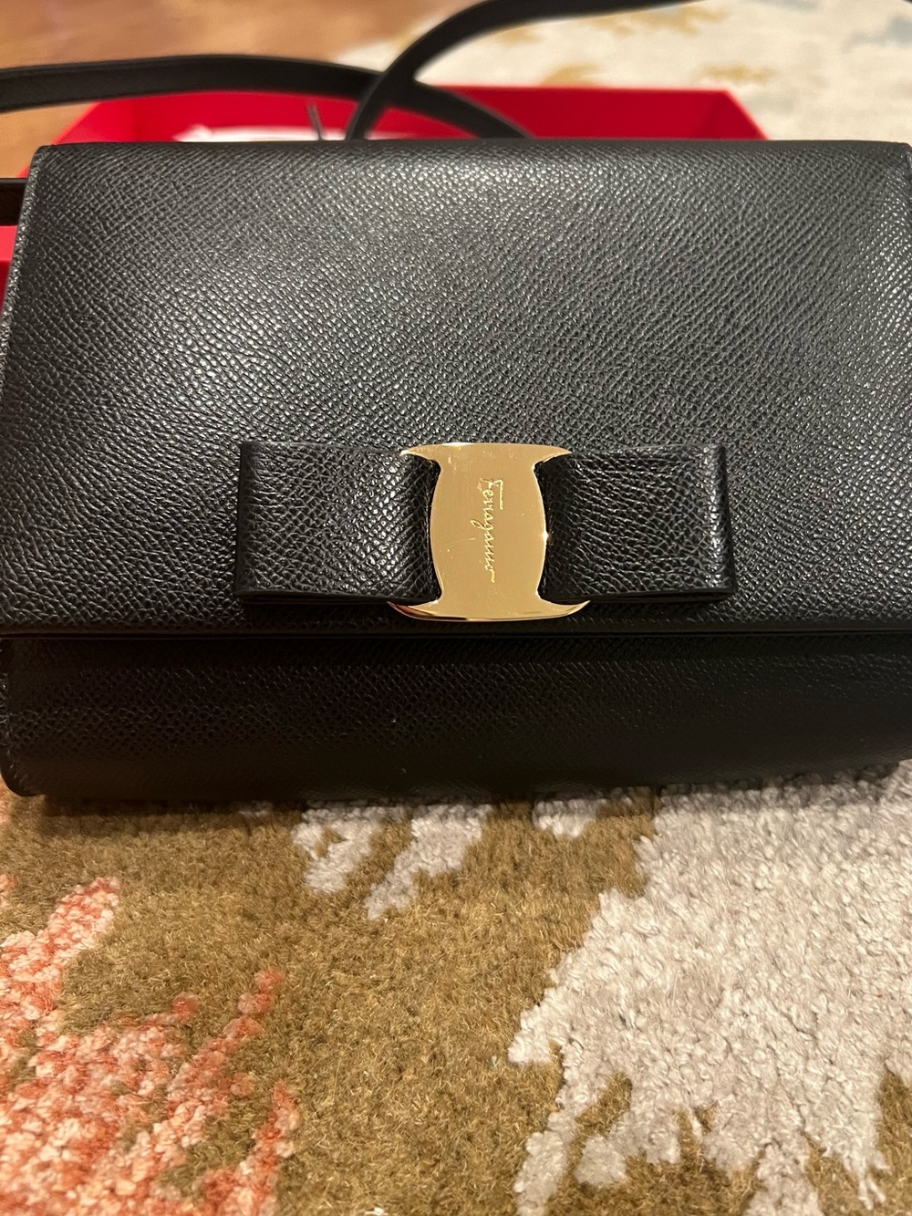 Salvatore Ferragamo Black Vara Bow Leather Crossbody Bag with Gold Hardware